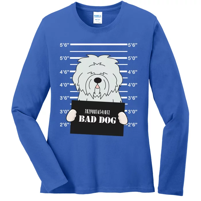 Old English Sheepdog Sheepie Mug Shot Bad Dog Mom Dad Gift Ladies Long Sleeve Shirt