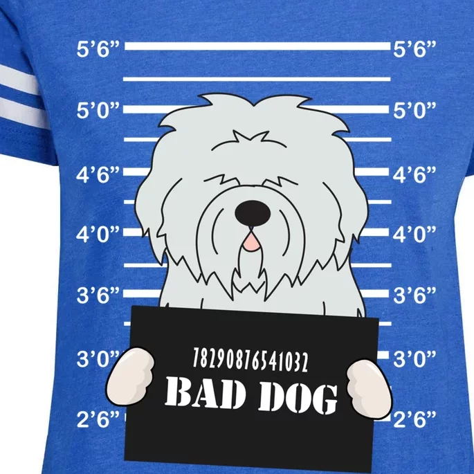 Old English Sheepdog Sheepie Mug Shot Bad Dog Mom Dad Gift Enza Ladies Jersey Football T-Shirt