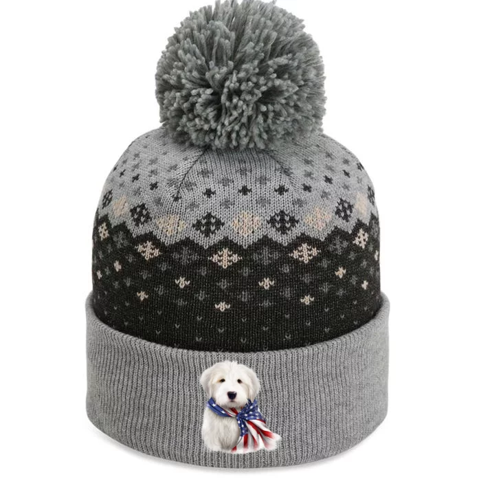 Old English Sheepdog USA Flag American Dogs 4th Of July The Baniff Cuffed Pom Beanie