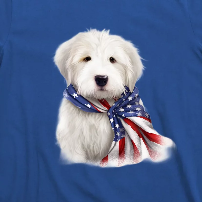 Old English Sheepdog USA Flag American Dogs 4th Of July T-Shirt