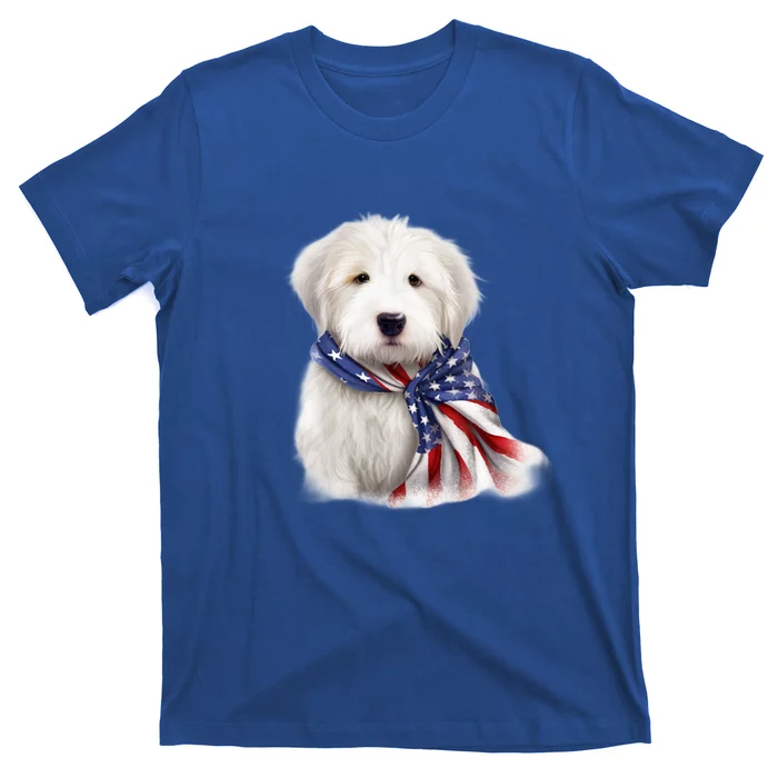 Old English Sheepdog USA Flag American Dogs 4th Of July T-Shirt