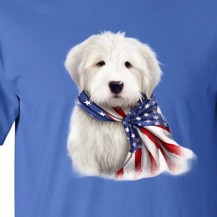 Old English Sheepdog USA Flag American Dogs 4th Of July Tall T-Shirt