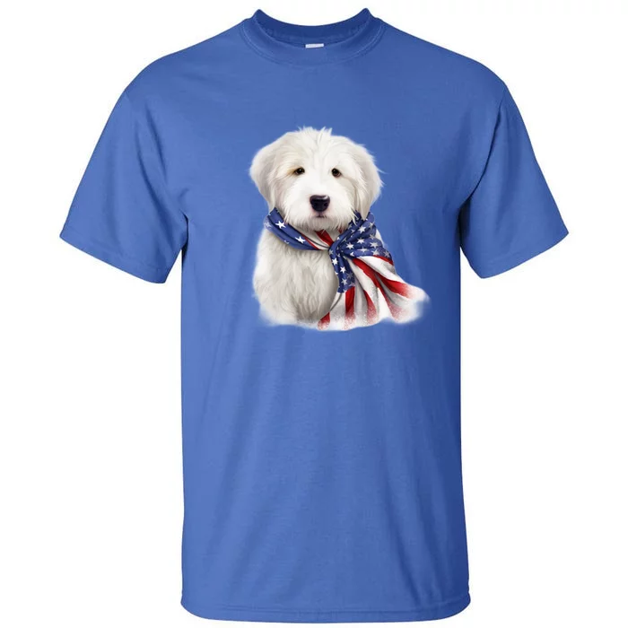 Old English Sheepdog USA Flag American Dogs 4th Of July Tall T-Shirt