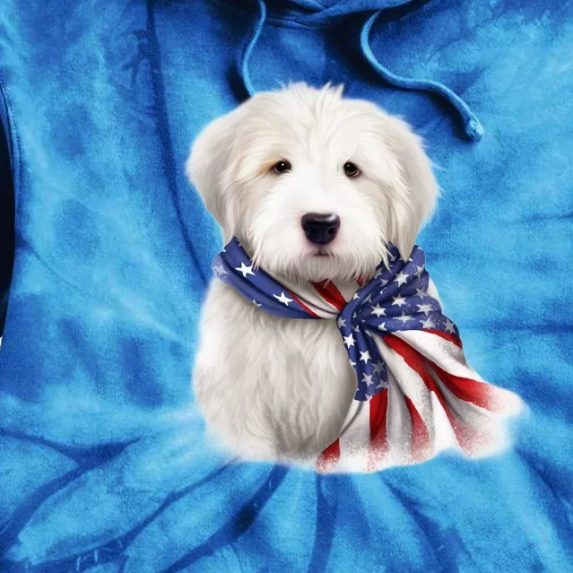 Old English Sheepdog USA Flag American Dogs 4th Of July Tie Dye Hoodie