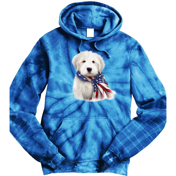 Old English Sheepdog USA Flag American Dogs 4th Of July Tie Dye Hoodie