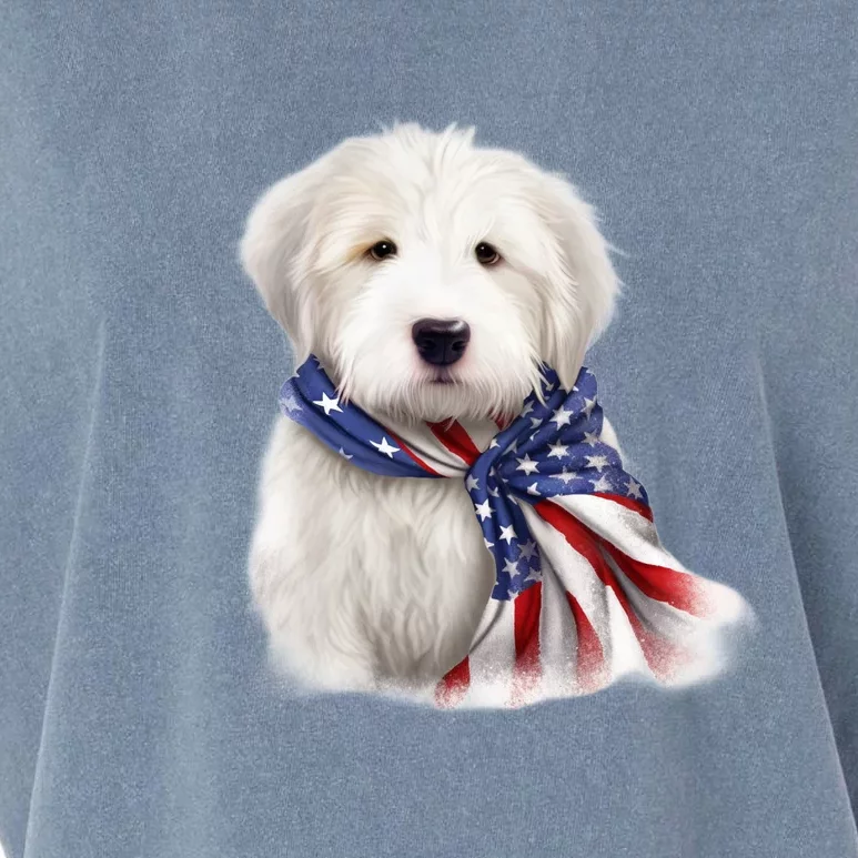 Old English Sheepdog USA Flag American Dogs 4th Of July Garment-Dyed Women's Muscle Tee