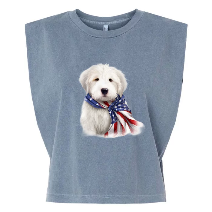 Old English Sheepdog USA Flag American Dogs 4th Of July Garment-Dyed Women's Muscle Tee