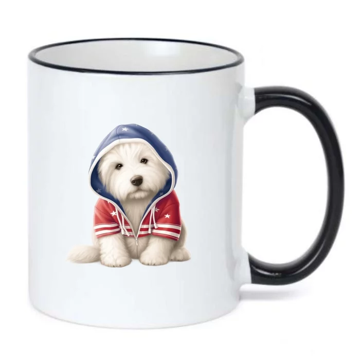 Old English Sheepdog Puppy USA Flag American Dogs 4th Of July Black Color Changing Mug