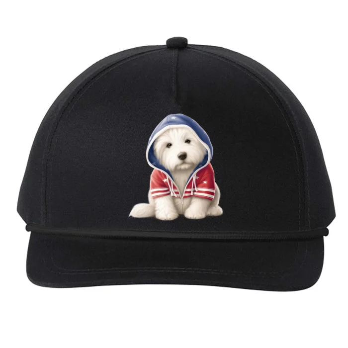 Old English Sheepdog Puppy USA Flag American Dogs 4th Of July Snapback Five-Panel Rope Hat