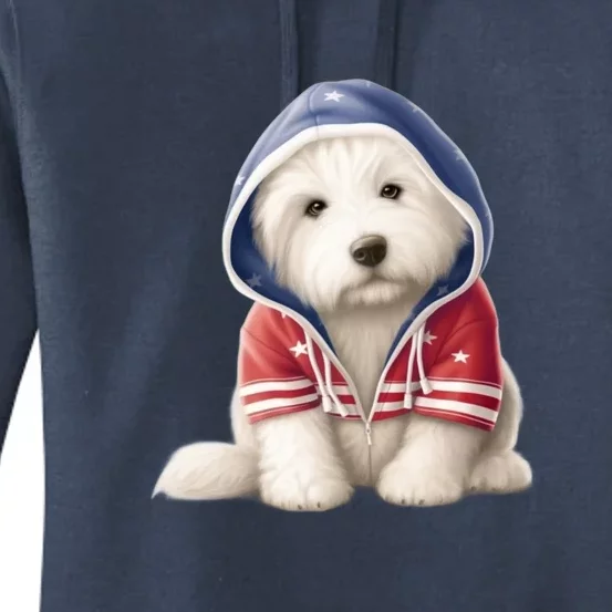 Old English Sheepdog Puppy USA Flag American Dogs 4th Of July Women's Pullover Hoodie