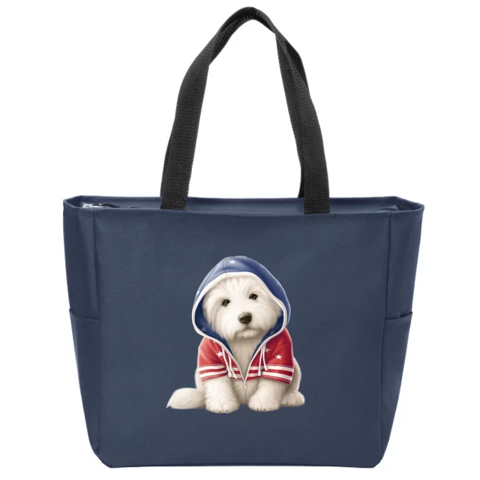 Old English Sheepdog Puppy USA Flag American Dogs 4th Of July Zip Tote Bag