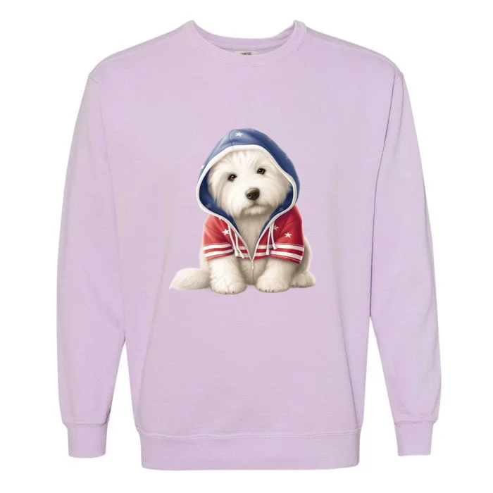 Old English Sheepdog Puppy USA Flag American Dogs 4th Of July Garment-Dyed Sweatshirt