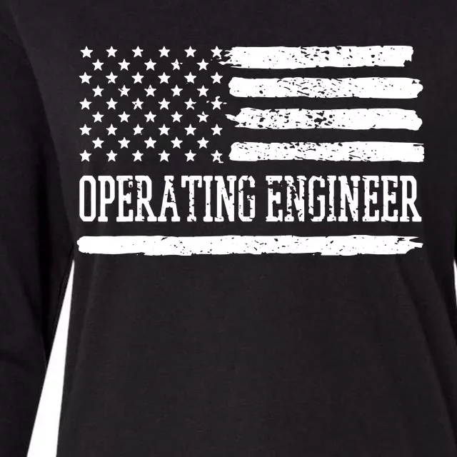 Operating Engineer USA Flag Womens Cotton Relaxed Long Sleeve T-Shirt