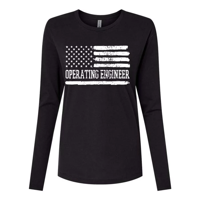 Operating Engineer USA Flag Womens Cotton Relaxed Long Sleeve T-Shirt