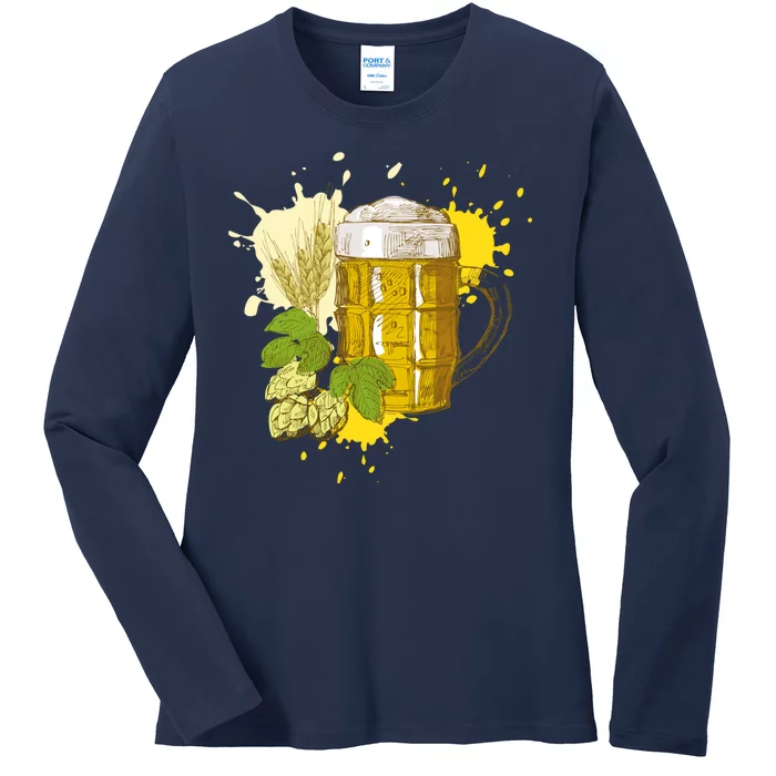 Oktoberfest Fall Autumn Beer Splatter Ladies Long Sleeve Shirt