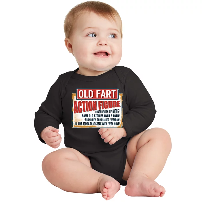 Old Fart Action Figure Loaded With Opinions Baby Long Sleeve Bodysuit