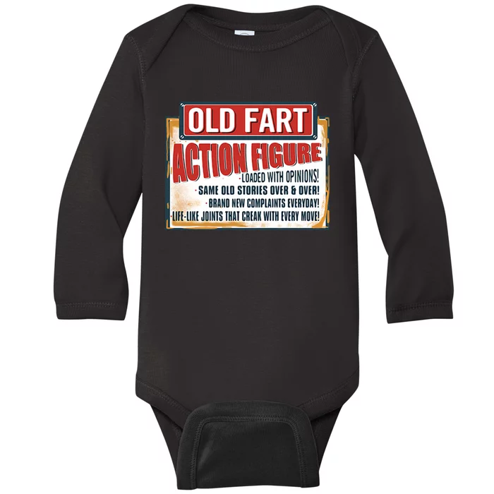 Old Fart Action Figure Loaded With Opinions Baby Long Sleeve Bodysuit