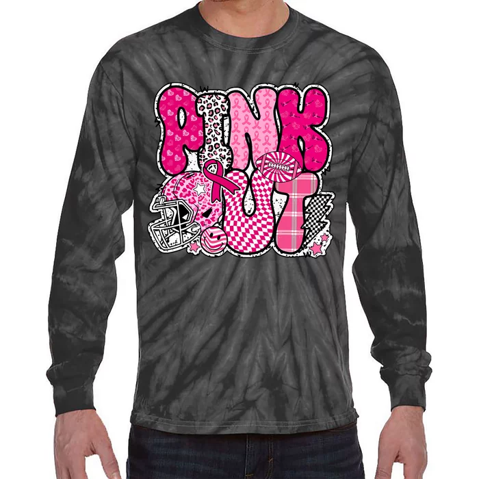 Out Football Breast Cancer Awareness Tie-Dye Long Sleeve Shirt