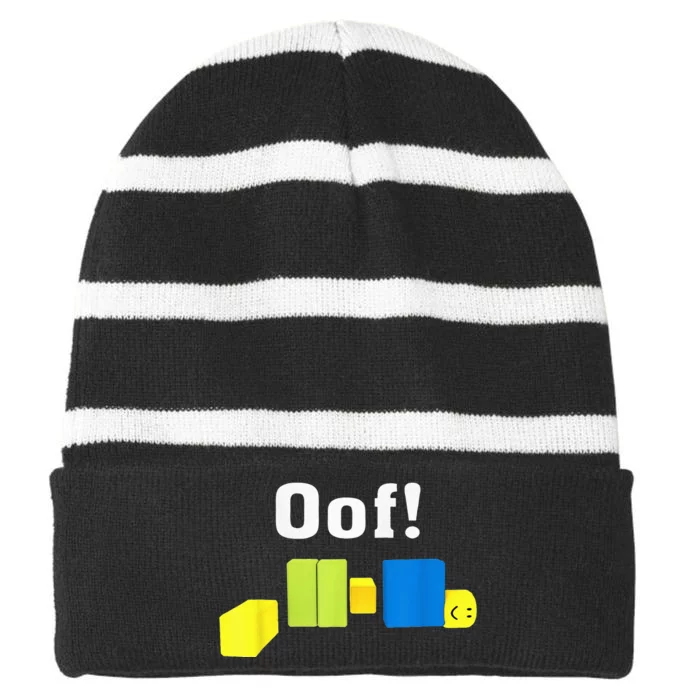 OOF! Funny Blox Noob Gamer Gifts For Gamers Striped Beanie with Solid Band