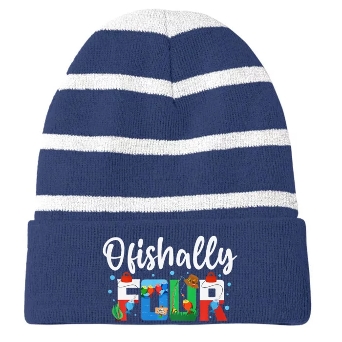 Ofishally Four Birthday Decorations 4 Year Old Boy Girl Striped Beanie with Solid Band