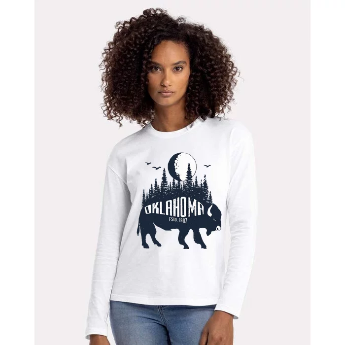 Oklahoma Funny Bison Buffalo Home State Womens Cotton Relaxed Long Sleeve T-Shirt