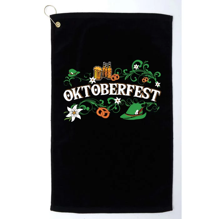 Oktoberfest Funny Beer Hat Pretzel And Edelweiss Platinum Collection Golf Towel