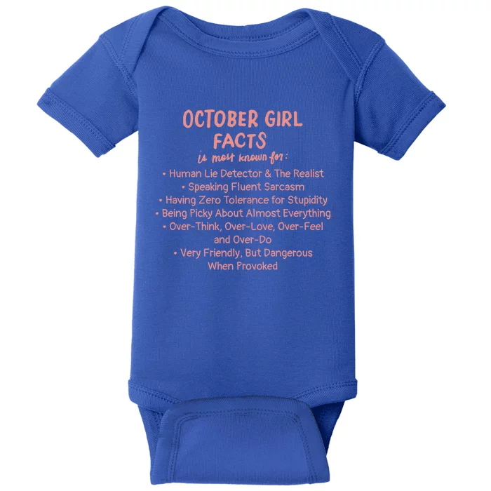 October Facts Birthday Funny Gift Born Libra Or Scorpio Gift Baby Bodysuit