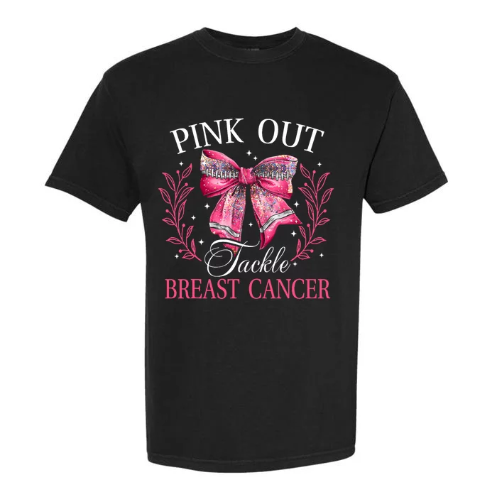 Out Football Coquette Bow Breast Cancer Awareness Garment-Dyed Heavyweight T-Shirt