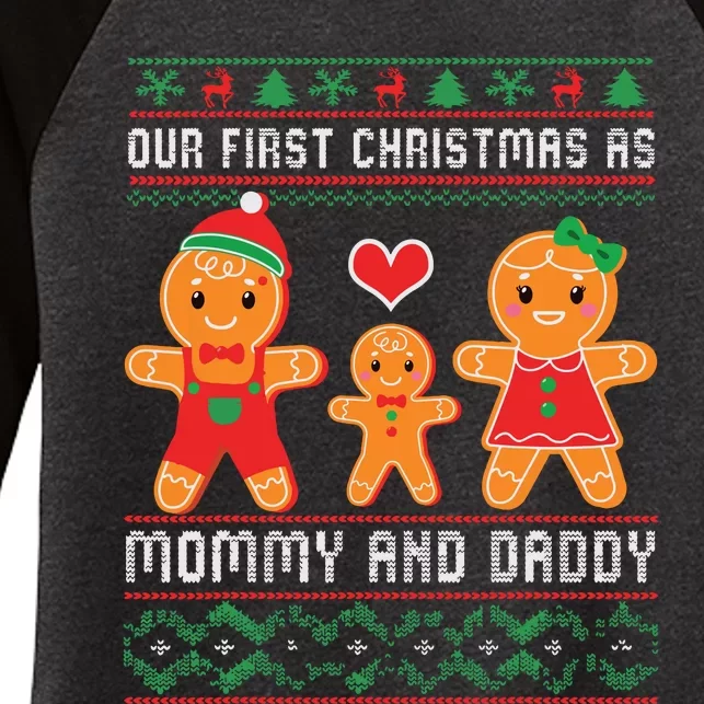 Our First Christmas As Mommy And Daddy Matching Family Women's Tri-Blend 3/4-Sleeve Raglan Shirt