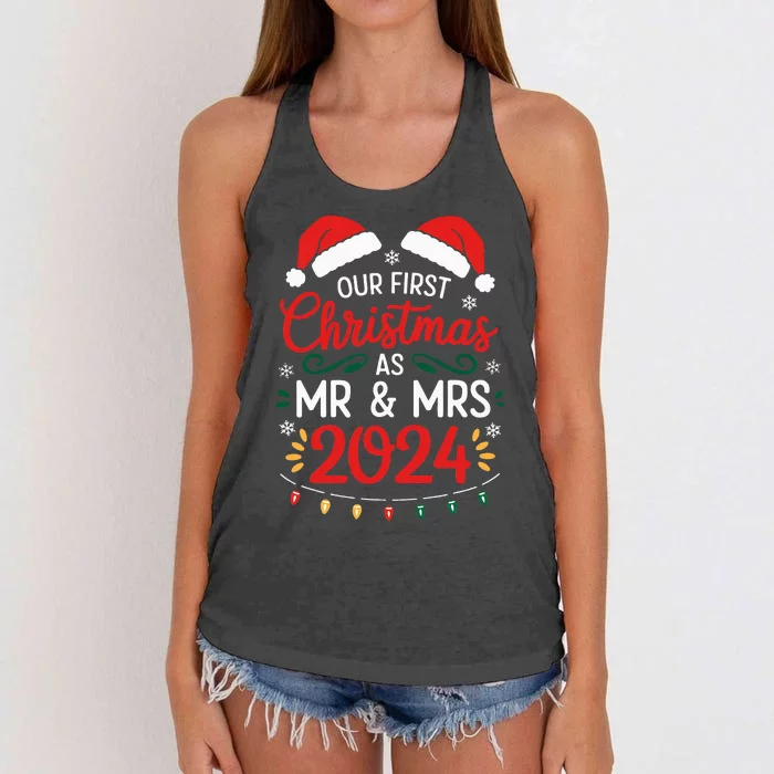 Our First Christmas As Mr And Mrs Newlyweds Couples Pajamas Women's Knotted Racerback Tank