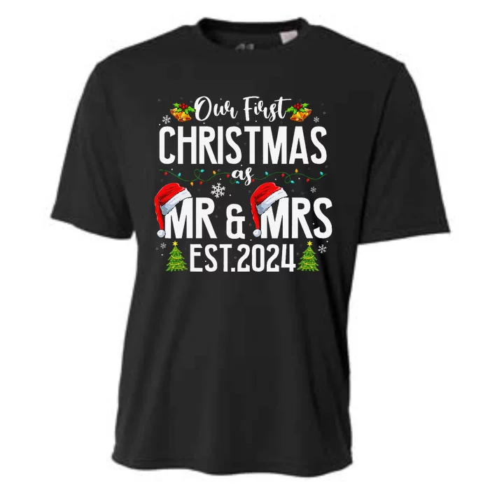 Our First Christmas As Mr & Mrs 2024 Married Couples Pajamas Cooling Performance Crew T-Shirt