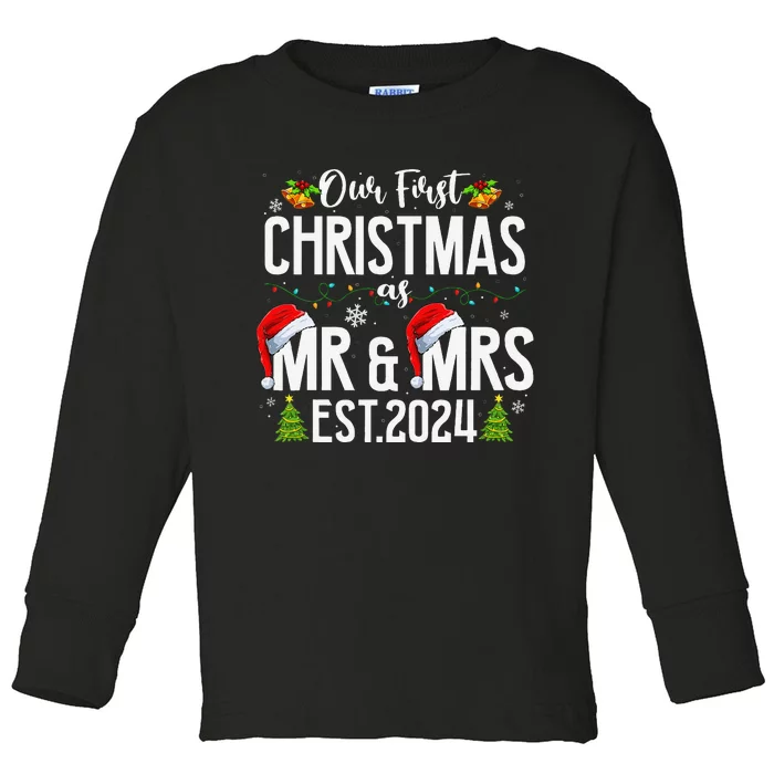 Our First Christmas As Mr & Mrs 2024 Married Couples Pajamas Toddler Long Sleeve Shirt