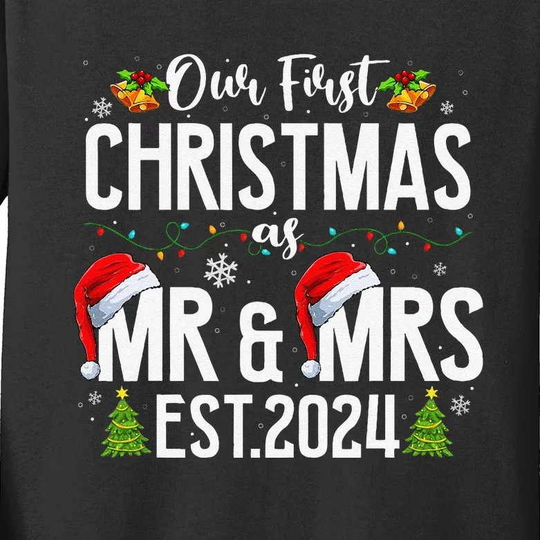 Our First Christmas As Mr & Mrs 2024 Married Couples Pajamas Kids Long Sleeve Shirt