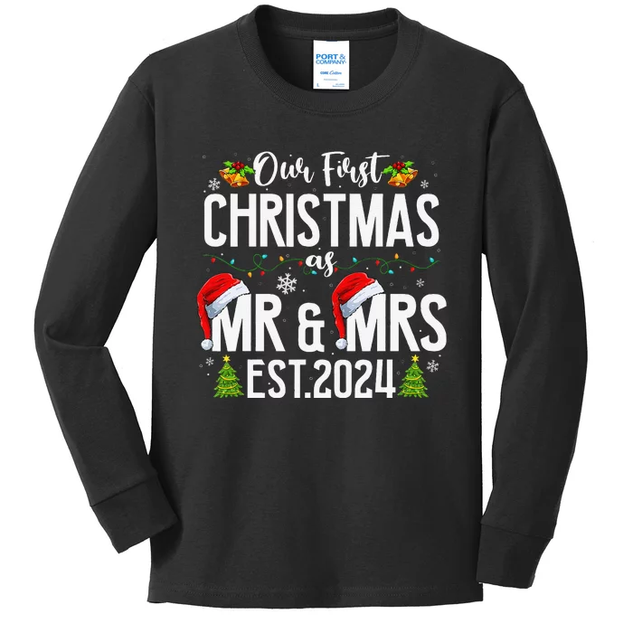 Our First Christmas As Mr & Mrs 2024 Married Couples Pajamas Kids Long Sleeve Shirt