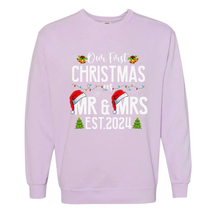 Our First Christmas As Mr & Mrs 2024 Married Couples Pajamas Garment-Dyed Sweatshirt