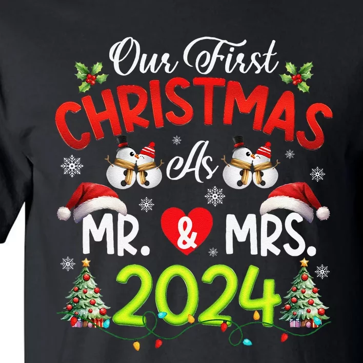 Our First Christmas As Mr & Mrs 2024 Couples Engaged Pajamas Tall T-Shirt