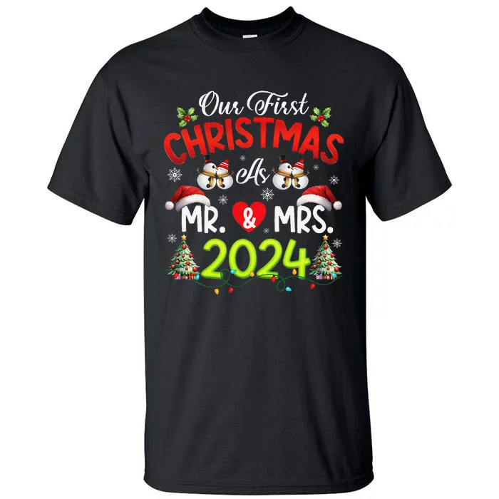 Our First Christmas As Mr & Mrs 2024 Couples Engaged Pajamas Tall T-Shirt