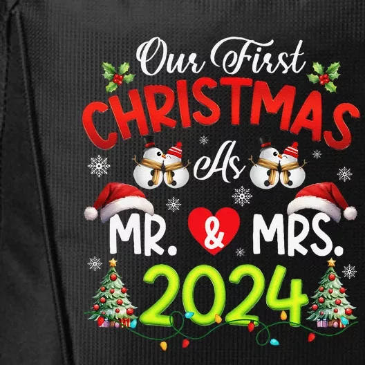 Our First Christmas As Mr & Mrs 2024 Couples Engaged Pajamas City Backpack