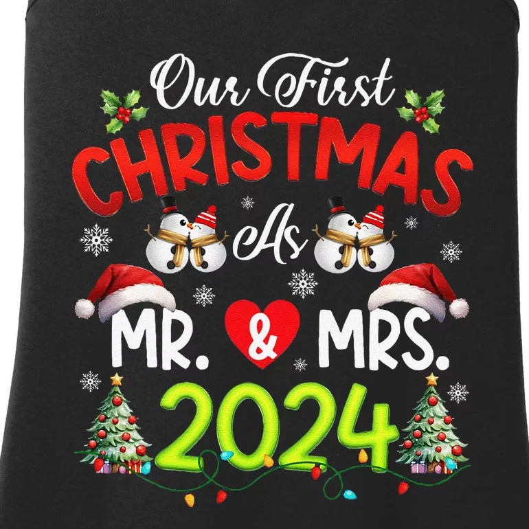 Our First Christmas As Mr & Mrs 2024 Couples Engaged Pajamas Ladies Essential Tank