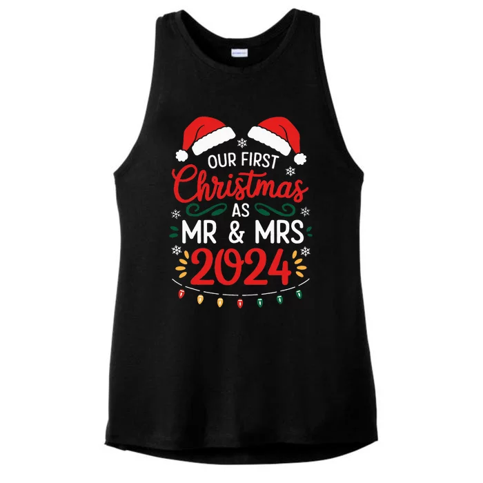 Our First Christmas As Mr And Mrs Newlyweds Couples Pajamas Ladies Tri-Blend Wicking Tank