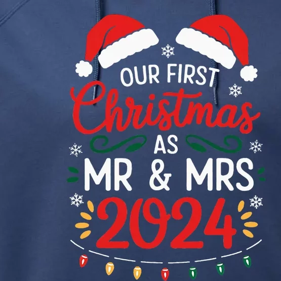 Our First Christmas As Mr And Mrs Newlyweds Couples Pajamas Performance Fleece Hoodie