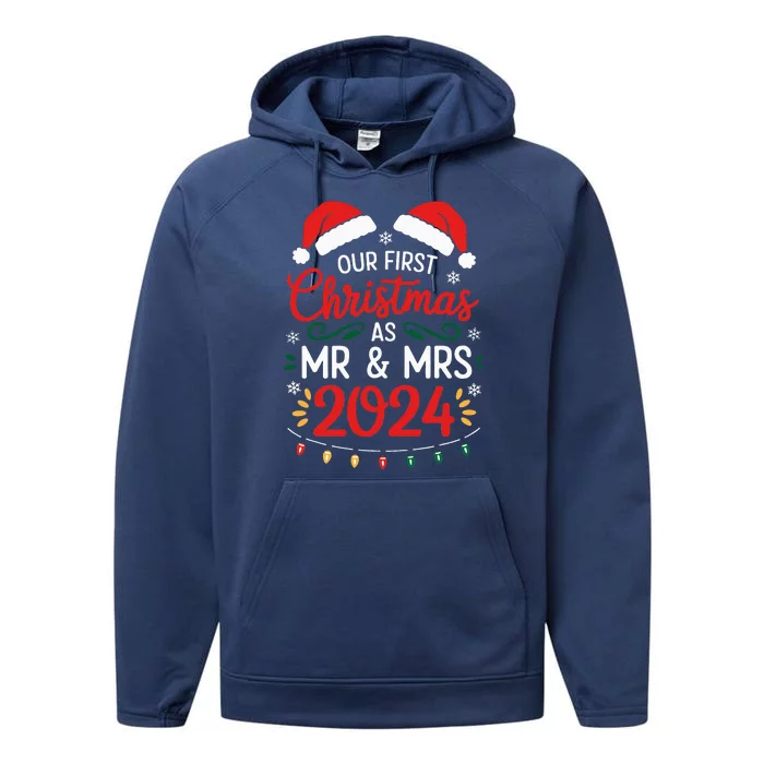 Our First Christmas As Mr And Mrs Newlyweds Couples Pajamas Performance Fleece Hoodie