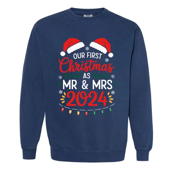 Our First Christmas As Mr And Mrs Newlyweds Couples Pajamas Garment-Dyed Sweatshirt