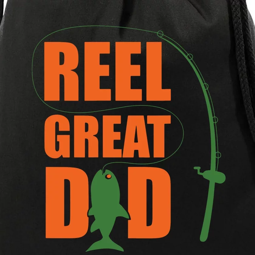 Orange Father`s Day Design For Fisherman Reel Great Dad Drawstring Bag