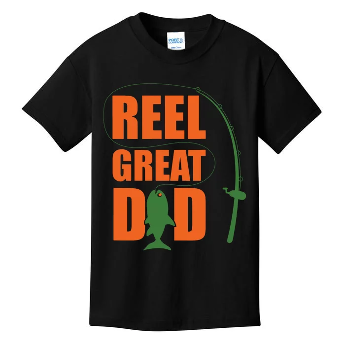 Orange Father`s Day Design For Fisherman Reel Great Dad Kids T-Shirt