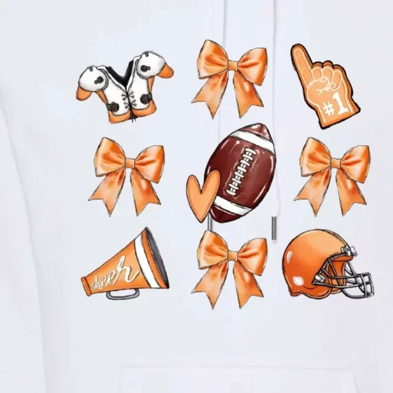 Orange Football Design Touchdown Season Coquette Football Premium Hoodie