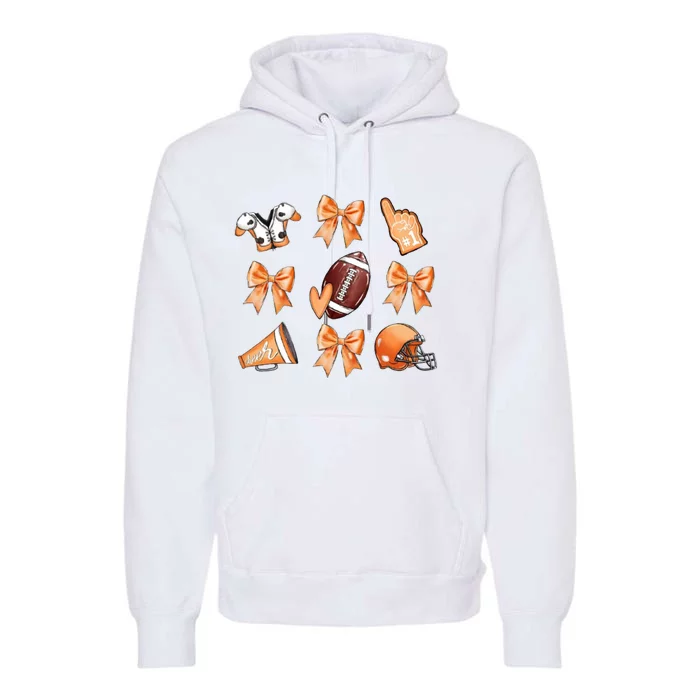 Orange Football Design Touchdown Season Coquette Football Premium Hoodie