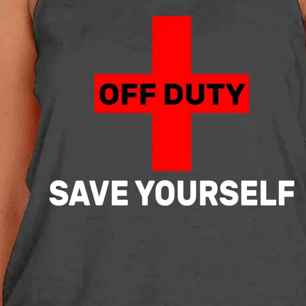 Off Duty Save Yourself Funny Lifeguard Women's Knotted Racerback Tank