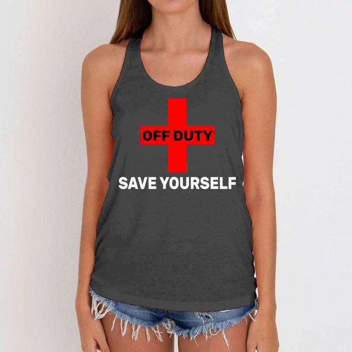 Off Duty Save Yourself Funny Lifeguard Women's Knotted Racerback Tank