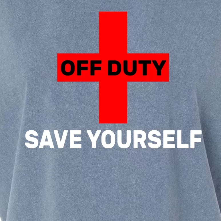 Off Duty Save Yourself Funny Lifeguard Garment-Dyed Women's Muscle Tee